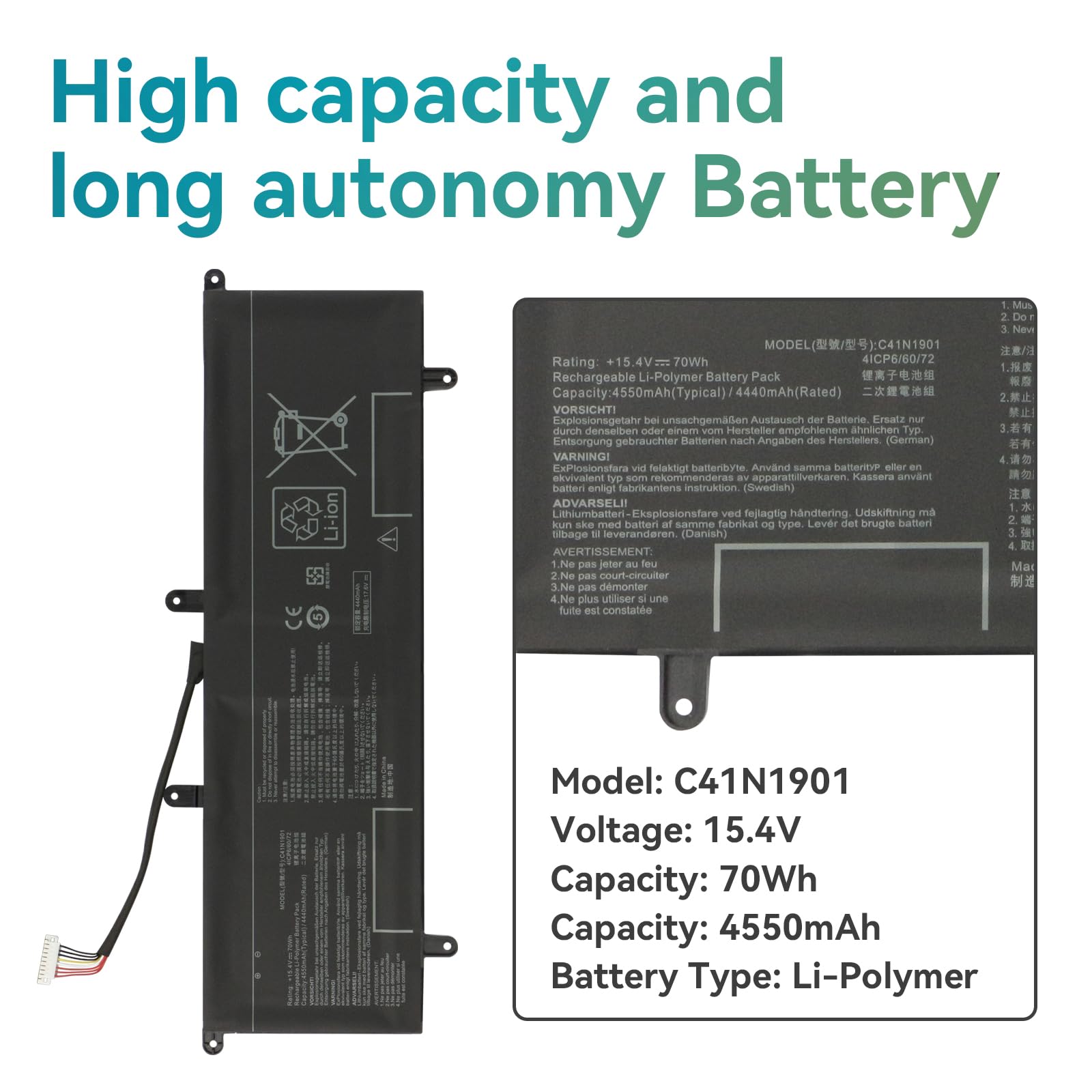 K KYUER 70Wh C41N1901 Laptop Akku für Asus ZenBook Duo 14 UX481 UX481F UX481FL UX481FA UX481FLY UX4000F UX4000FL UX481FL-BM044T UX481FL-BM039R UX481FL-BM042T UX481FL-BM040T UX481FL-HJ093T HJ105T