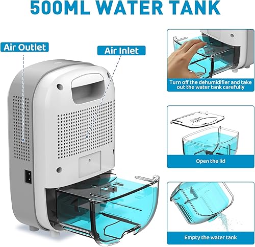 Miniatura 6 de Mini deshumidificador para baño pequeño. Silencioso. Apagado automático. Memoria de apagado. Deshumidificador eléctrico para espacios pequeños.