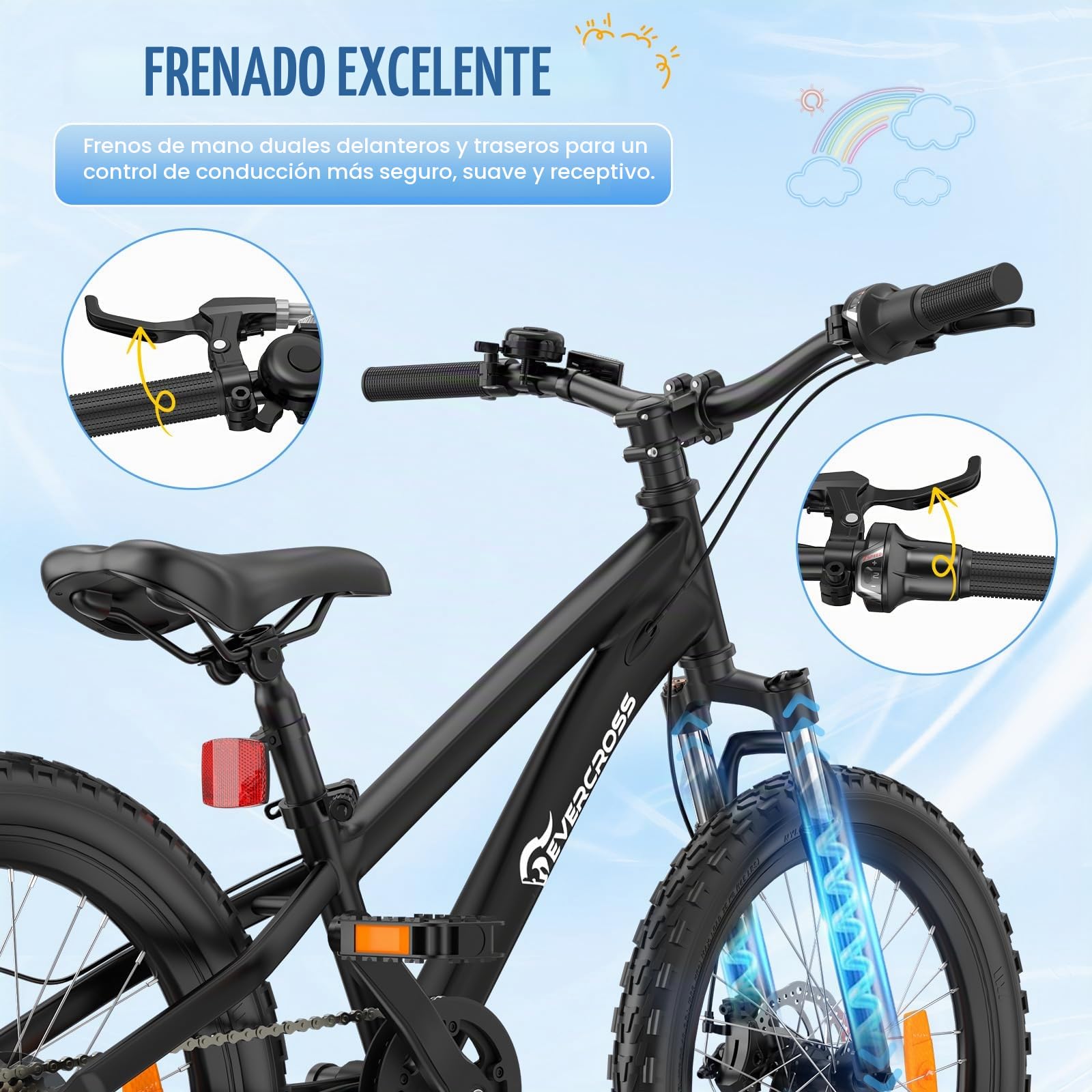 EVERCROSS EM5 Bicicleta de Montaña Infantil 20 Pulgadas, Bicicleta Niño y Niña con 7 Velocidades y Doble Freno de Disco, MTB Ligero (15 kg) con Suspensión Delantera, Sillín Ajustable,Carga Máx 80kg