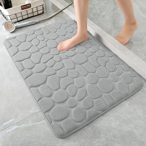 YIHOUSE Tapete de baño de espuma viscoelástica, adoquines, súper absorbente de agua, lavable a máquina (24 x 36 pulgadas, gris claro)