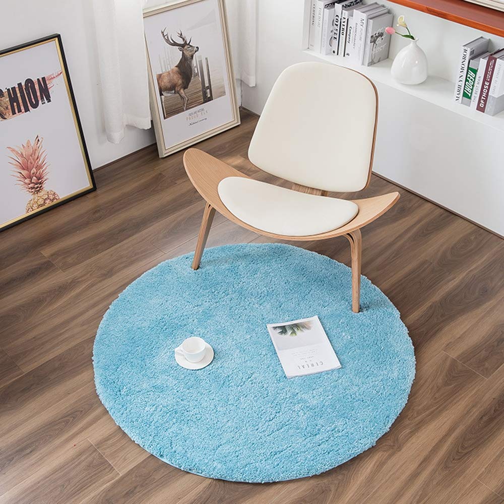 Tapis chaise ordinateur rond anti-bruit : tapis épais lavable gris bleu 80cm