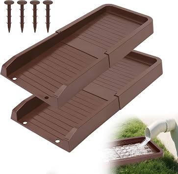 2 Pack Gutter Downspout Splash Block, 23.6" Gutter Downspout Extensions for Water Drainage with 4 Nails, Easy Install Rainwater Diverter to Protect Foundation Brown
