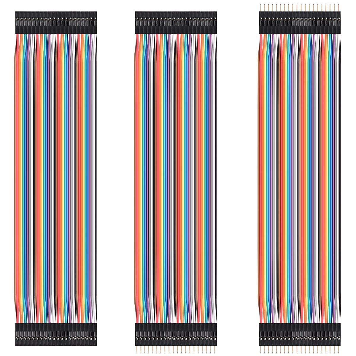 FEDUS® Reusable Solderless Breadboard Dupont Jumper Wires Connector for Arduino Raspberry Bot Circuit Creating Ribbon Cables Kit PCB Cable Male to Male, Male to Female, Female to Female 120 Pieces