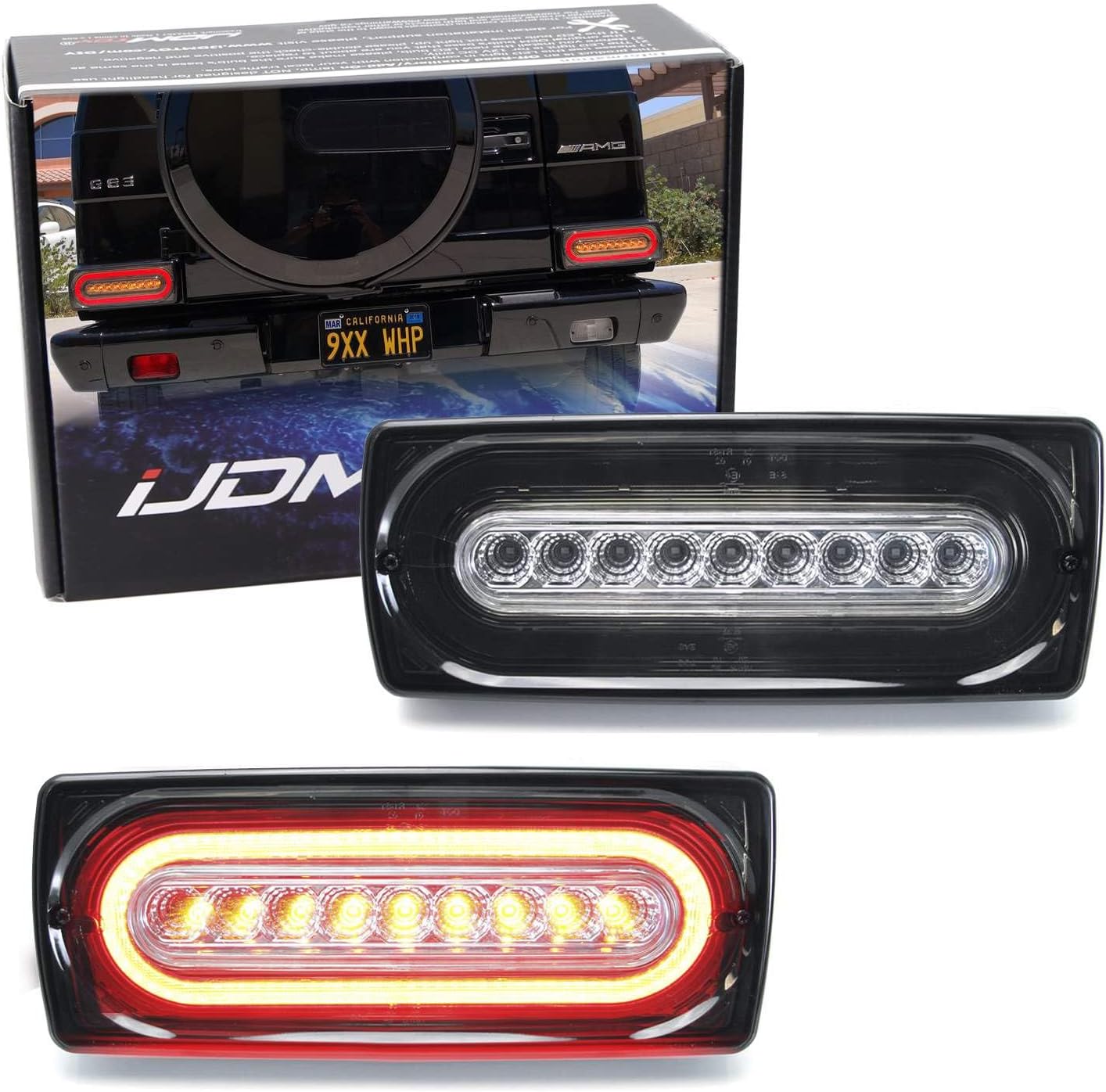 iJDMTOY Smoked Lens Dynamic Sequential Blink Laser Style Full LED Turn Signal Light Tail Lamps Compatible With 1999-18 Mercedes W463 G-Class G500 G550 G55 G63 AMG (2019 G Design)