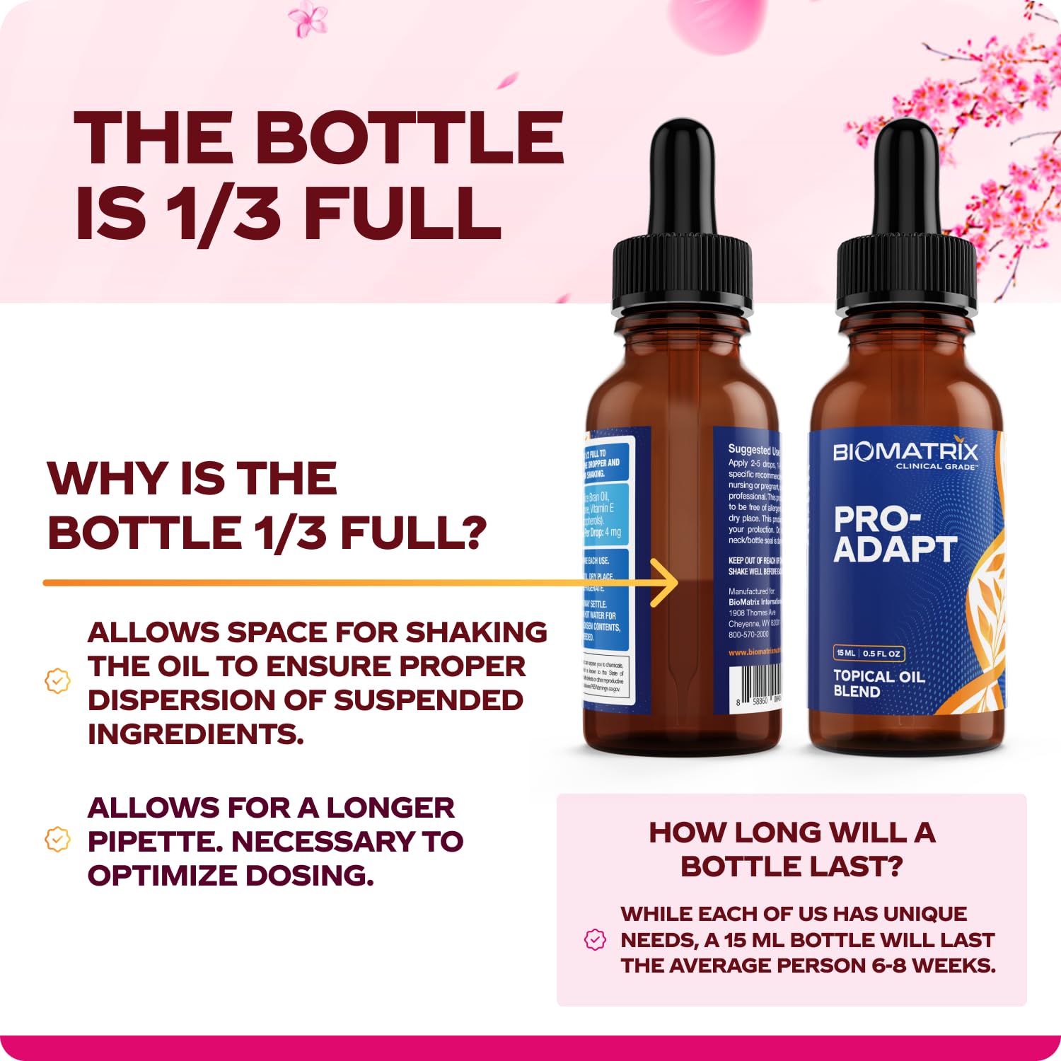 BioMatrix Progesterone, Micronized with Rice Bran Oil and Vitamin E | Bottle is 1/3 Full by Design Pro-Adapt 15 ml | 30-60 Day Supply