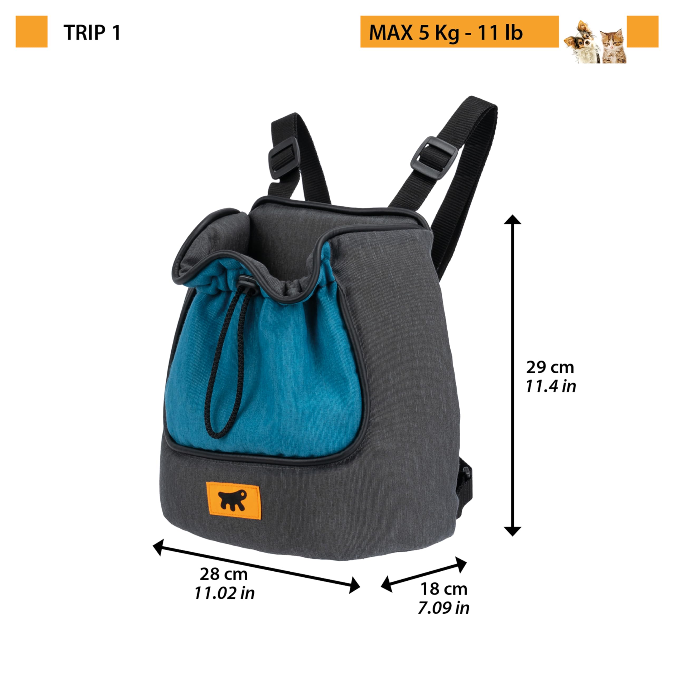 Ferplast Trasportino Gatto TRIP, Zaino per cani, Zaino per Gatti, Trasportino per Cani, Cinghie Regolabili, Chiusura con Cordino, Lavabile, fino a 5 Kg, 28 x 18 x h 29 cm, Viola
