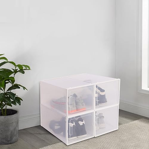 Miniatura 5 de OUKANING 20 cajas de zapatos transparentes organizadores de almacenamiento con puertas, contenedores apilables para zapatos, unidad de cubo para