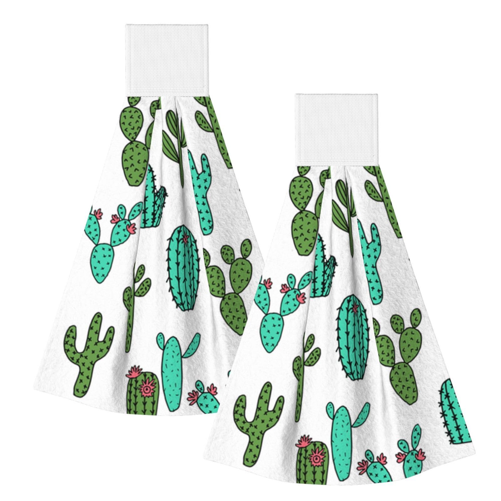 DOPKLNA Cactus Cacti Cactus Design, 2 Pcs Hanging Coral Fiber Hand Towels for Bathroom, Absorbent Kitchen Towels