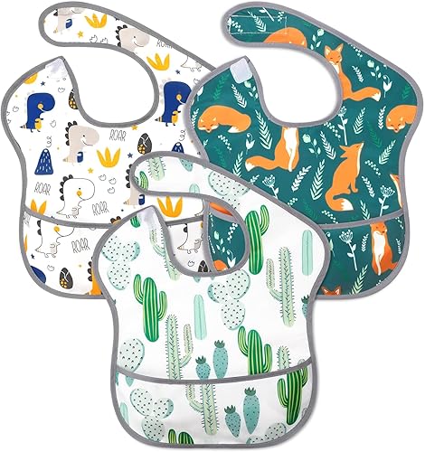 Miniatura 9 de Accmor Baby Bibs for Eating, Waterproof Mess Proof Baby Toddler Bibs, Apron Smock Feeding Bibs for Girls Boys 3 piezas, mariposa, en forma de