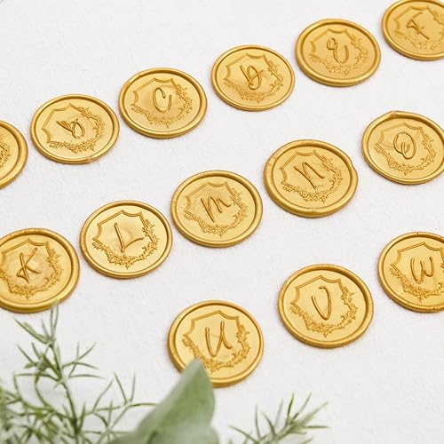 Miniatura 6 de Eisumy 50 calcomanías de sello de cera con monograma de oro antiguo F para boda, cumpleaños, baby shower, Acción de Gracias, invatación, negocio,