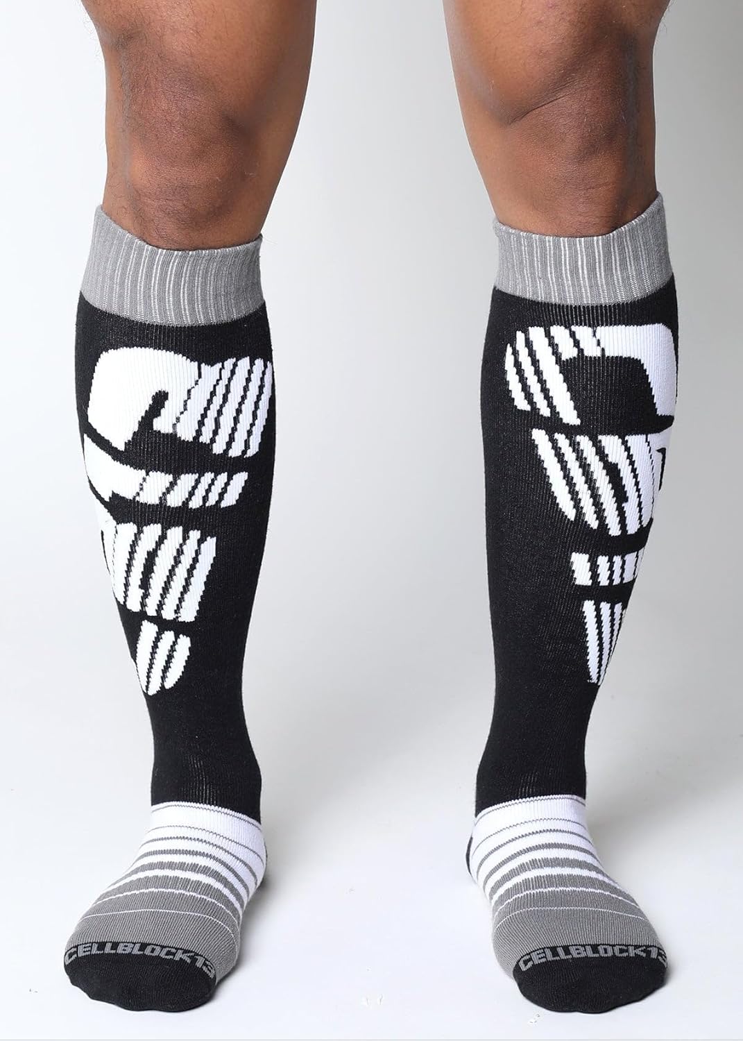 CELLBLOCK 13 - Mens Jockstrap Underwear - Multipack 1x Tight End 2 inch Snap Up Jock + 1x Velocity 2.0 Knee High Sock Grey