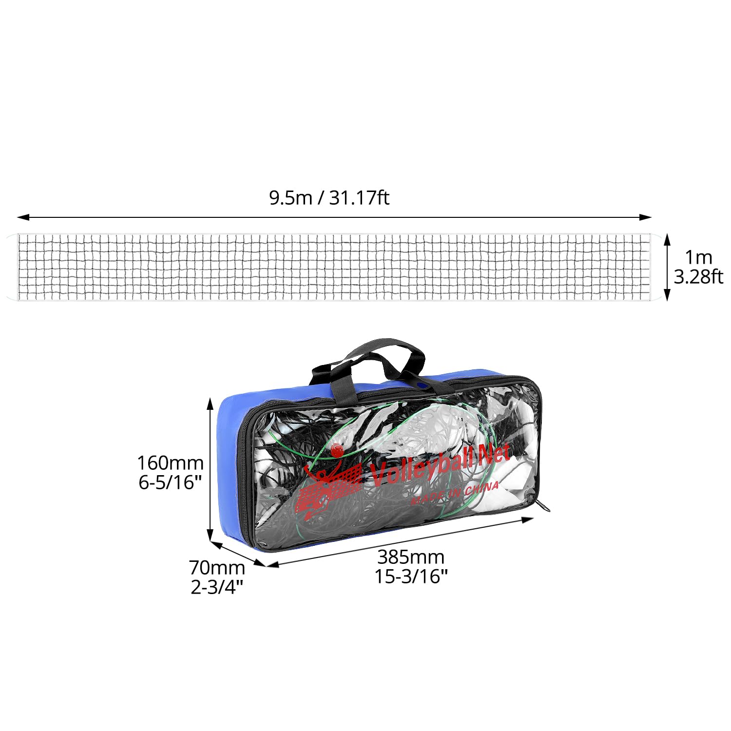QWORK Filet Pliable de Volleyball Taille Standard pour Plage Intérieur Extérieur avec Sac de Transport