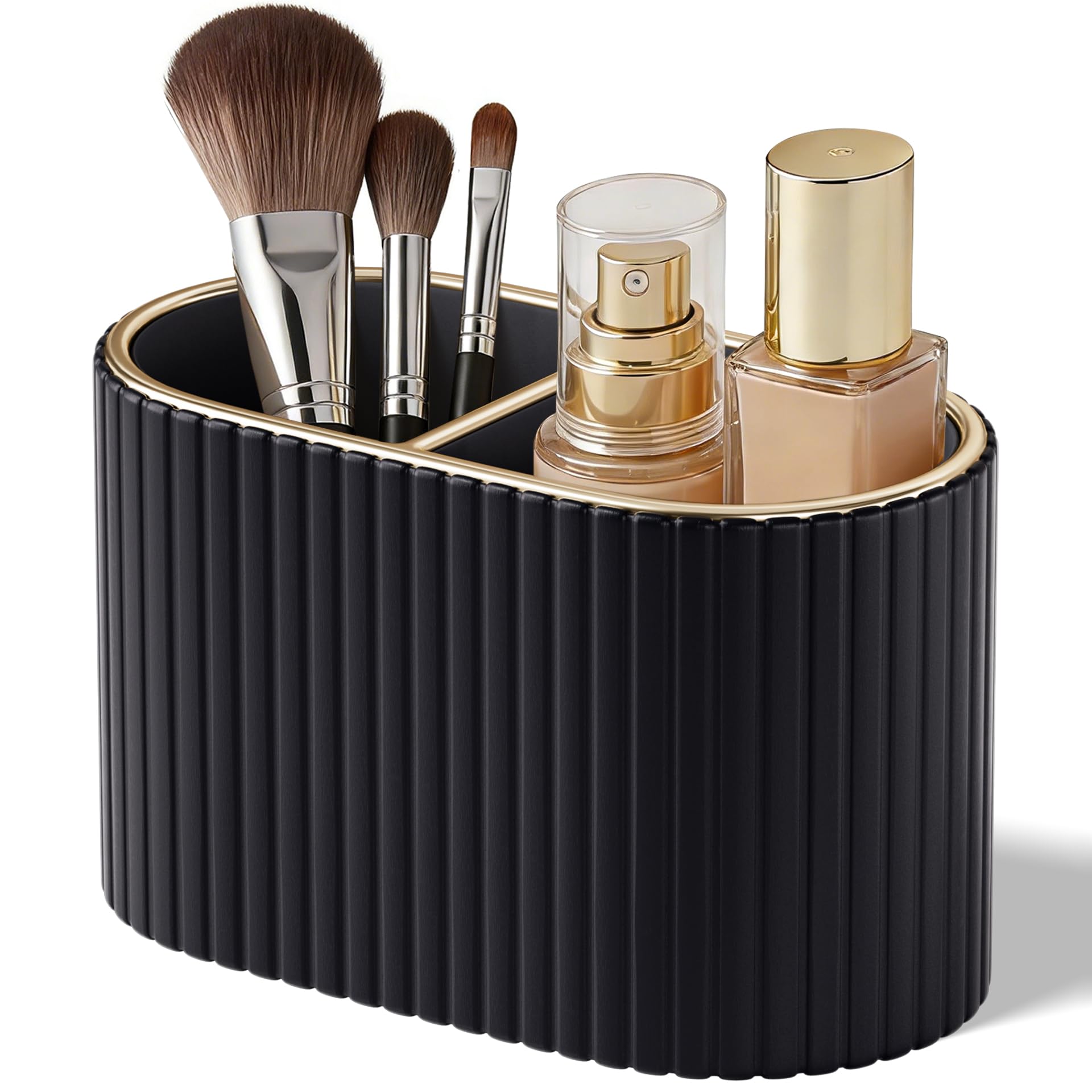 Porte-pinceaux de maquillage noir KINGFOM à 2 compartiments en cuir