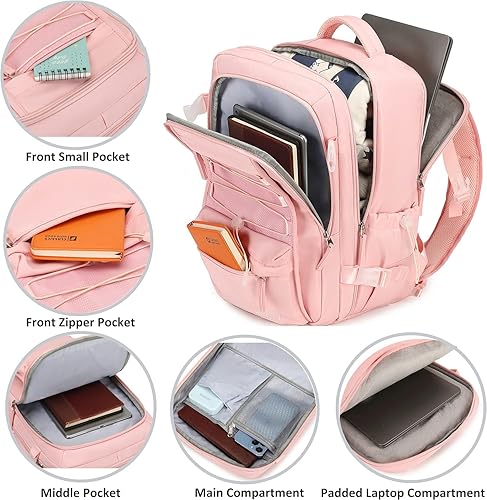 Miniatura 4 de AO ALI VICTORY Mochila de viaje para mujeres y hombres, mochilas para laptop con puerto USB, mochila grande para escuela, universidad, Rosado,