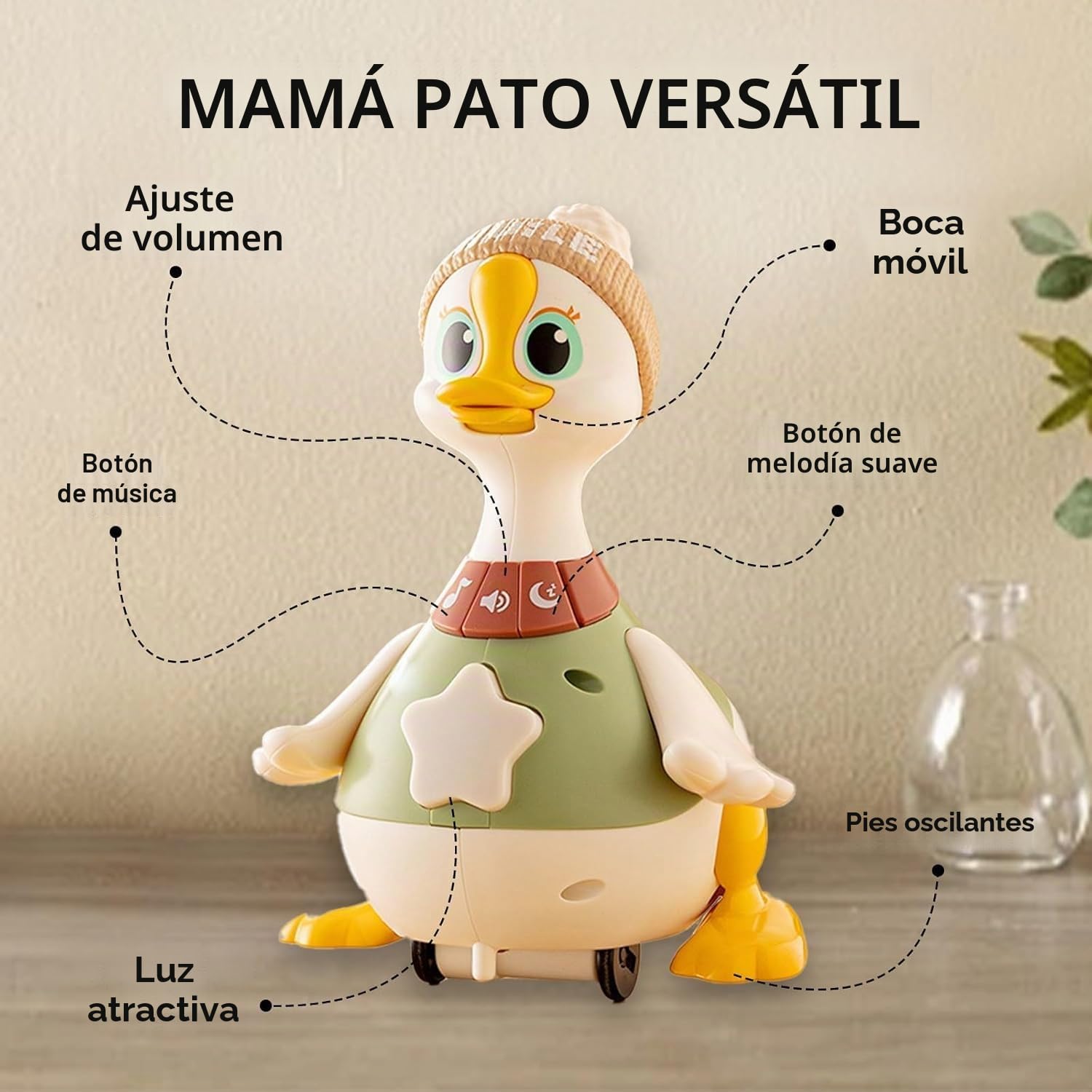 Tummy Time Duck Family Toy, Pato Que se Balancea, Gatea y Camina con Patitos, Juguetes para Jugar Boca Abajo para Niños Pequeños de 1 a 3 Años (1 Set)