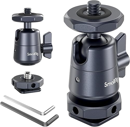 SmallRig Mini cabezal de bola (paquete de 2) con tornillo de 1/4 pulgadas y soporte de zapata extraíble, cabezal de trípode de aluminio giratorio de