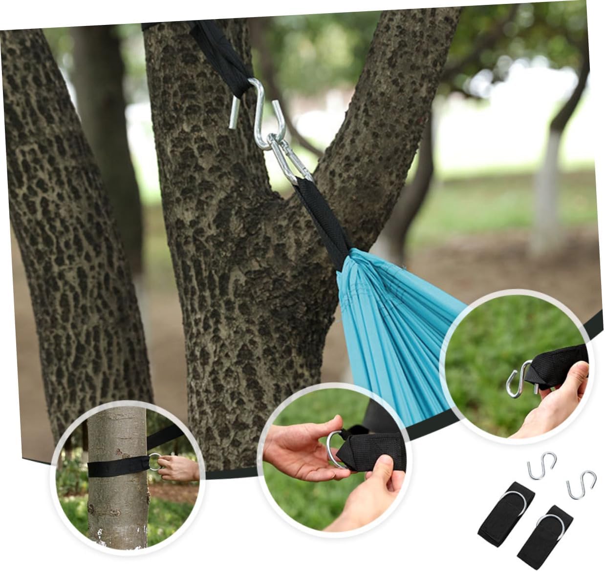 6PCS Adjustable Outdoor Hammock Ropes with Heavy-Duty Tree Hooks Sturdy Nylon Straps for Swing Hanging Camping and Backyard Use