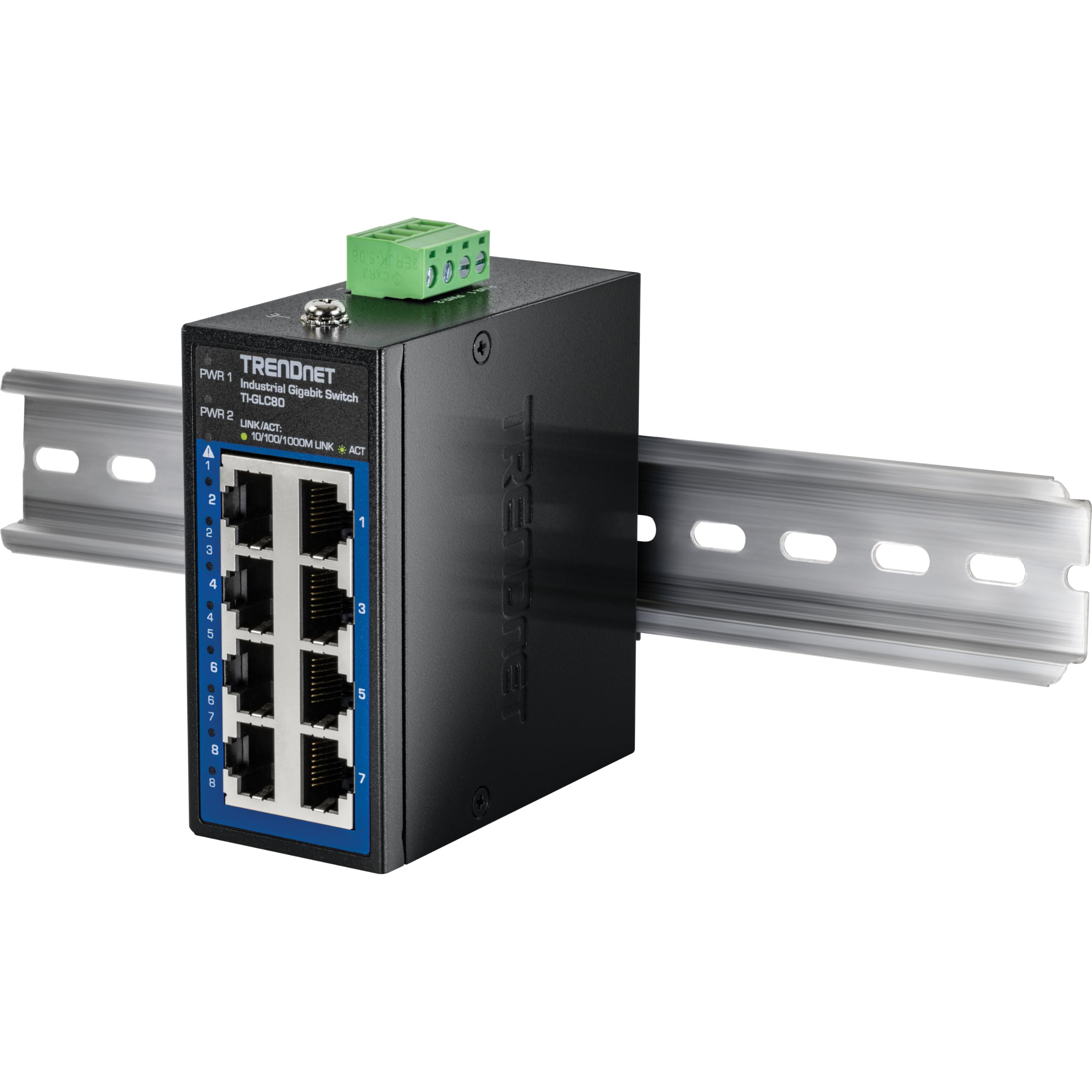 TRENDnet Mini commutateur Industriel Gigabit DIN-Rail 8 Ports, TI-GLC80, 8 Ports Gigabit, température extrême IP30, capacité de Commutation 16 Gbit/s, Noir