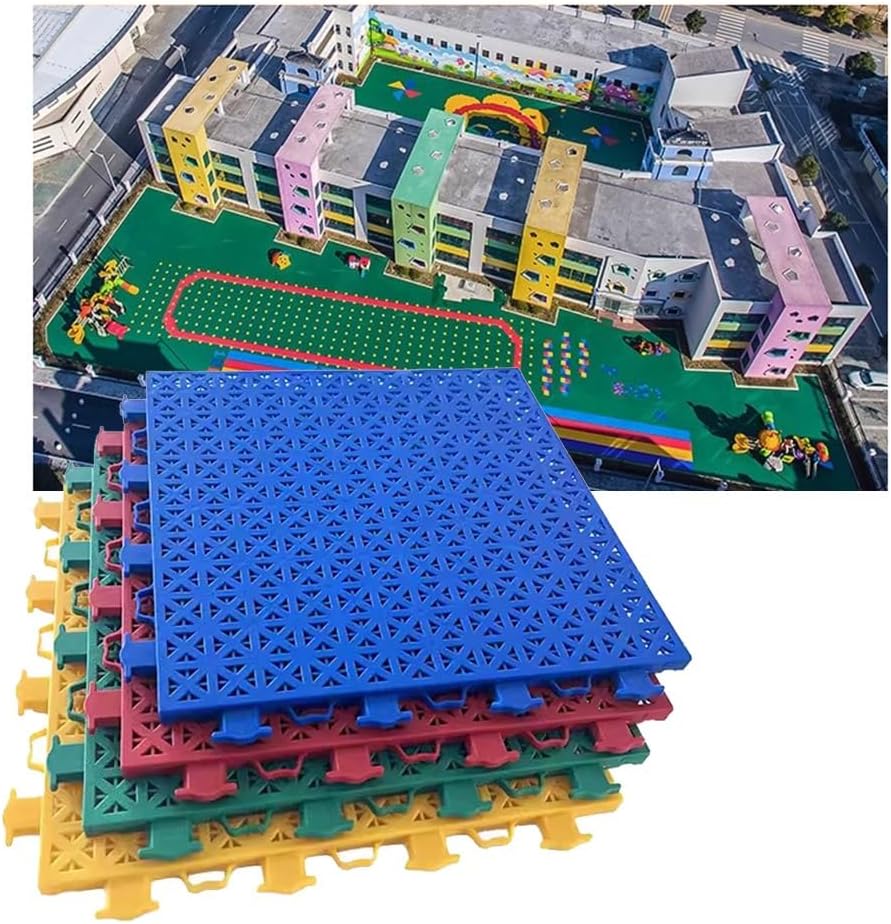 Floor Tiles Plastic Splicing Sports Floor, Modular Interlocking Floor Tiles for School/Kindergarten/Basketball Court/Gym/Playground/Park,Green,1,16PCS