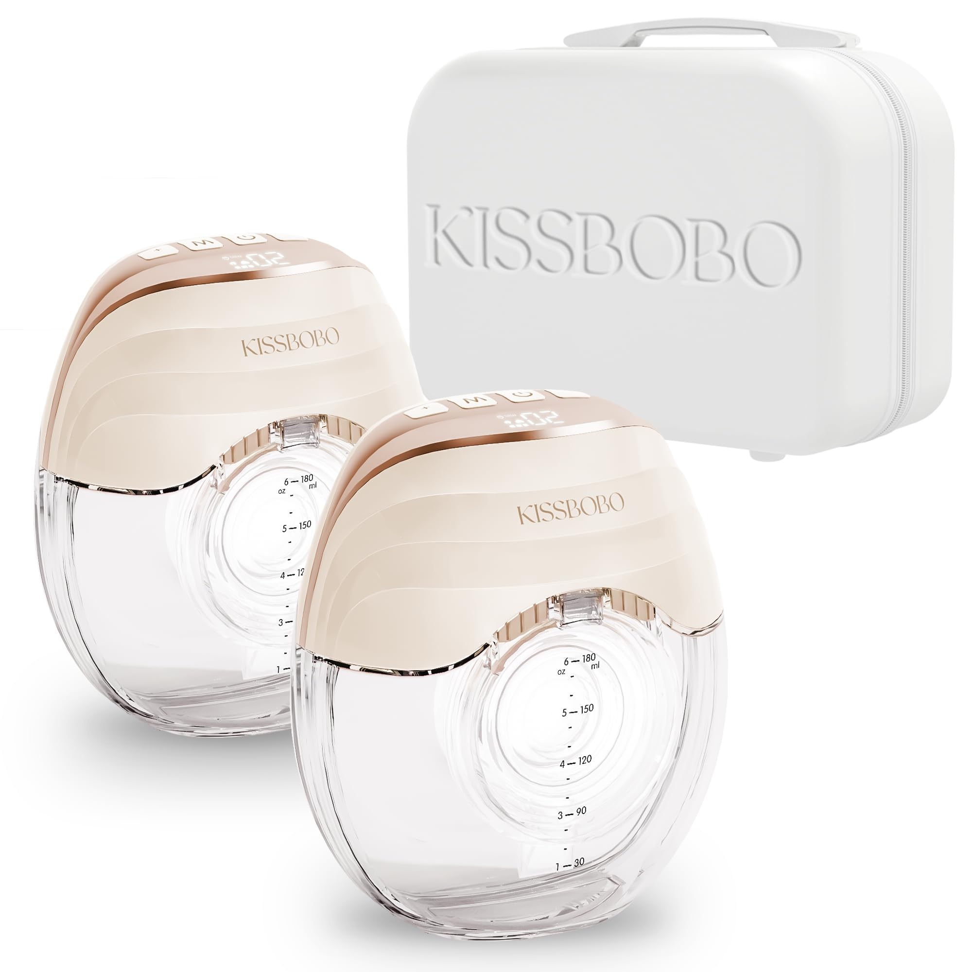 KISSBOBOGLE10 Wearable Breast Pump - Hands-Free, Invisible & Lightweight Design, 3 Modes & 8 Levels, Portable Electric Breast Pump with 19/21/24mm Options, Includes Travel Suitcase (Orange,2pcs)