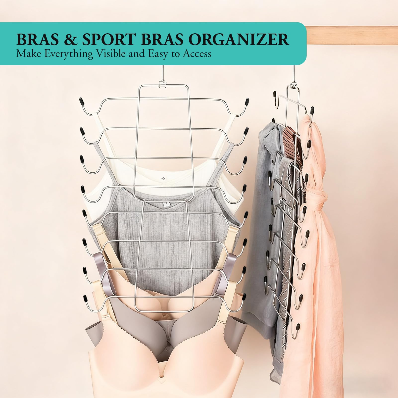 2 Piezas Perchas Plegables, Soporte De Brasier Deportivo, Percha Ahorro Espacio para Camisola, Bufandas, Cinturones, Trajes Baño, Tiras, Corbatas, Vestido
