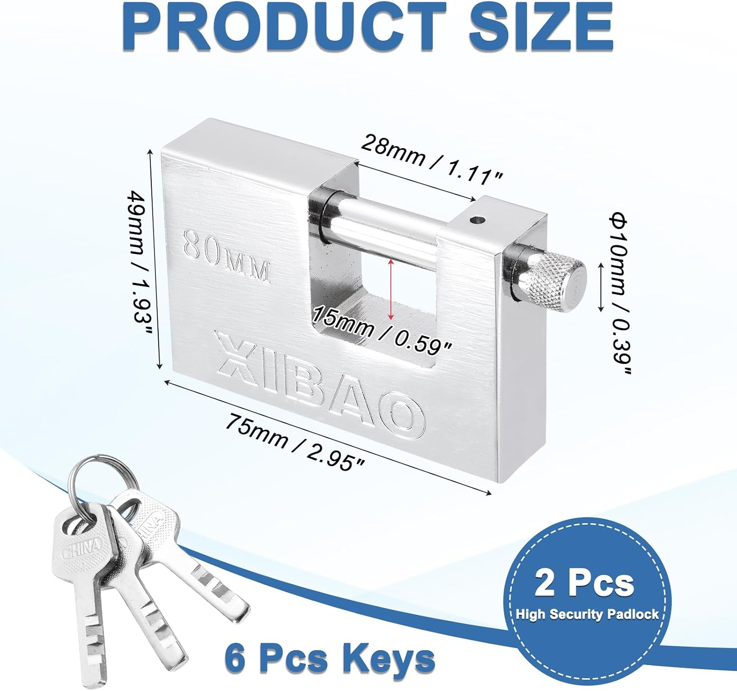 PATIKIL Shipping Container Lock with Keys (2-15/16 Inch, Silver)(2Pcs), D-Shaped High Security Padlock Keyed Different, Suit for Barn/Garage Door/Containers/Warehouse
