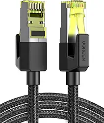 UGREEN Cabo de rede CAT7 0,5 m, cabo Ethernet trançado de nylon 10000Mbps com conector RJ45 10Gbps 600MHz, cabo FTP compatível com Cat6 Cat5e, PC, MacBook, PS5