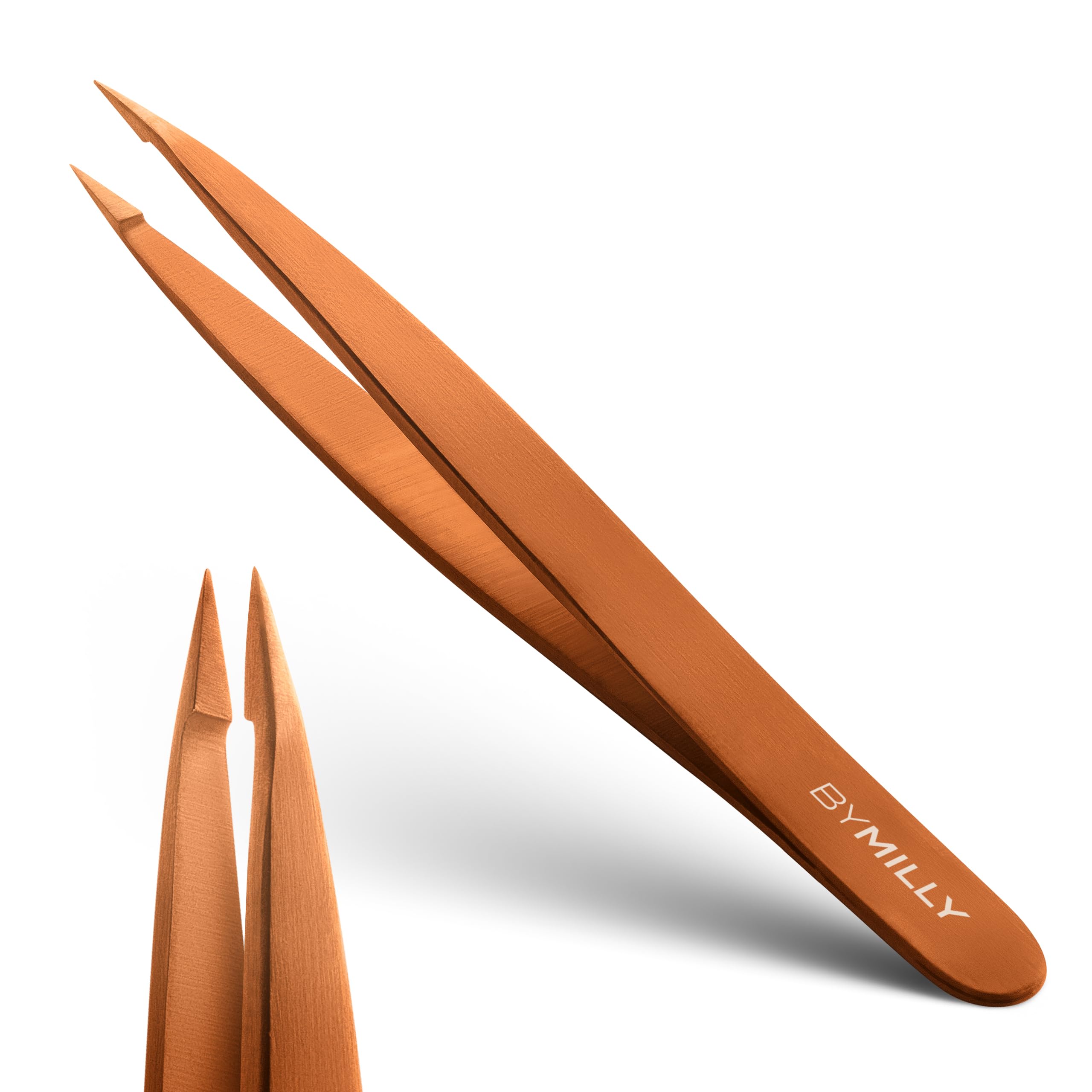 By Milly Women's Rose Gold Pointed Tweezers - Stainless Steel - Perfectly Aligned Hand-Filed Point Tip Precision Tweezers (Rose Gold)