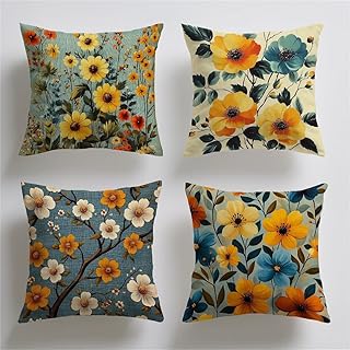 Funda Cojin 40 x 40, Cojines Sofa Exterior Juego de 4, Fundas de Cojines Amarillo Rural Suave Terciopelo Fundas Almohada Decorativos, Impresión a Doble cara, Cojin Exterior Jardin, Home Decor T-316