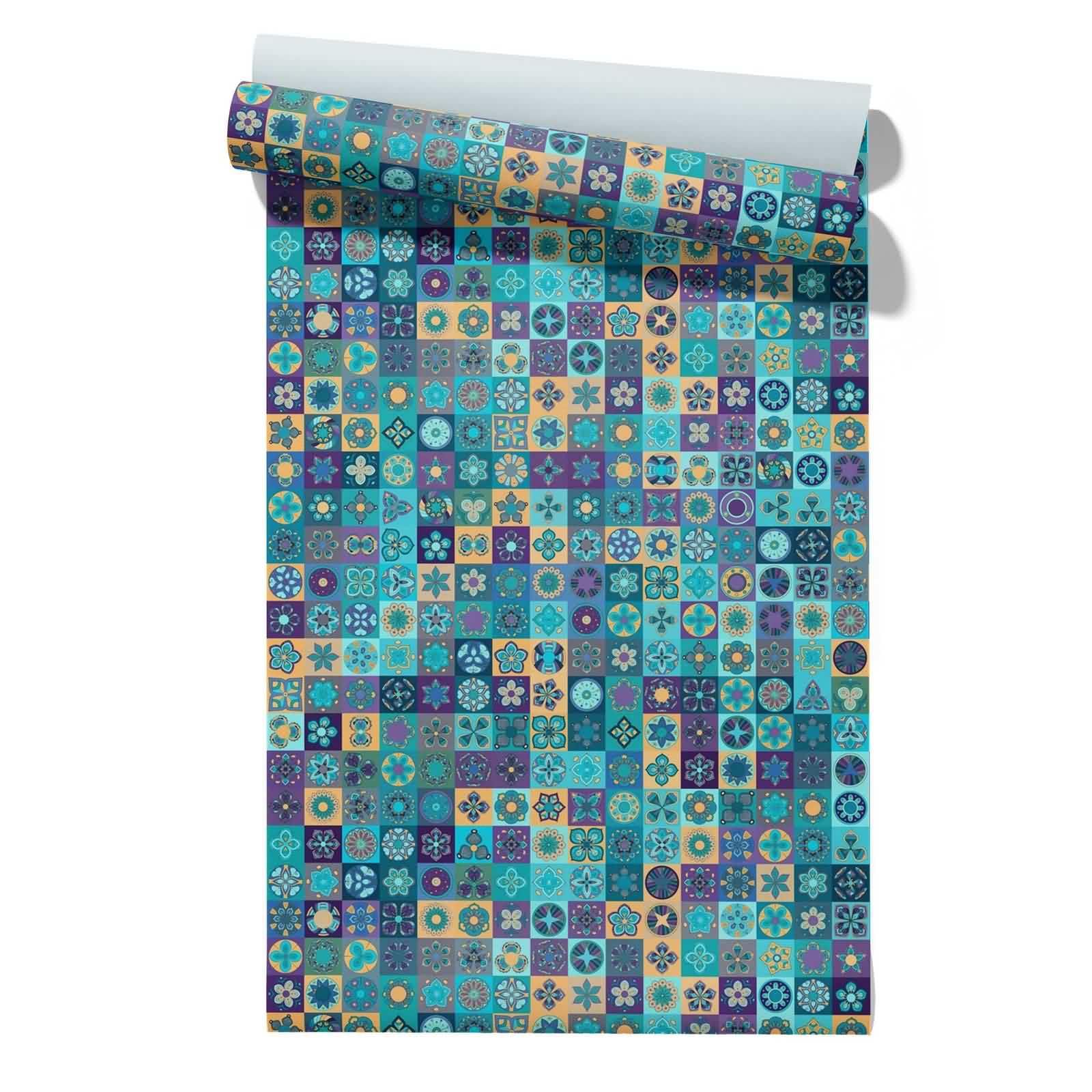 CEVAN Bedroom Wallpaper Drawer Liner Roll Mandala Ethnic Retro Peel Stick Geometric Covering for Peel Stick Wall Covering 45x300cm