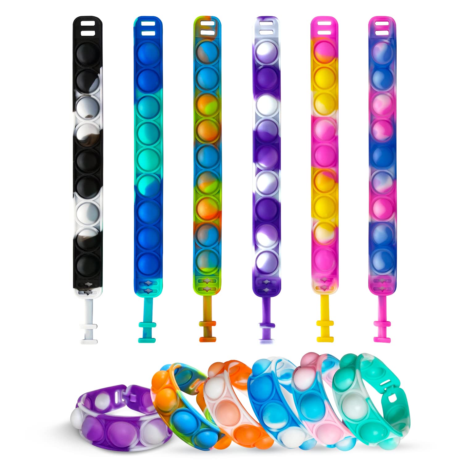12PCS Pop it Fidget Toys Bracelet | Durable and Adjustable Popits Kids Toys, Multicolor Stress Relief its Toy Pack Party Favors, Popit Fidgets for Adults ADHD ADD Autism