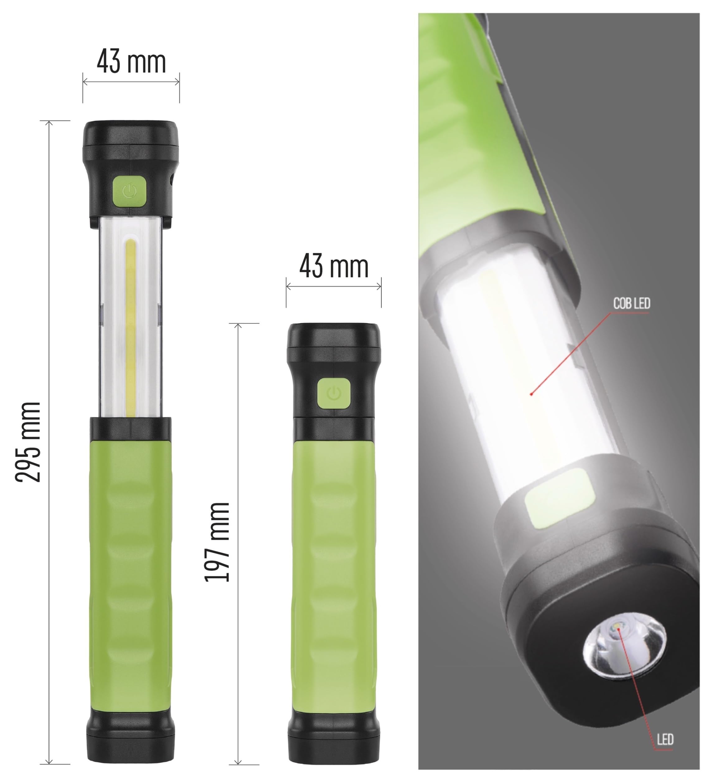 EMOS Lampada da lavoro a LED allungabile, ricaricabile con 3 modalità di illuminazione, lampada impermeabile da officina con batteria da 2000 mAh con cavo di ricarica USB-C, durata 16 ore, luminosità