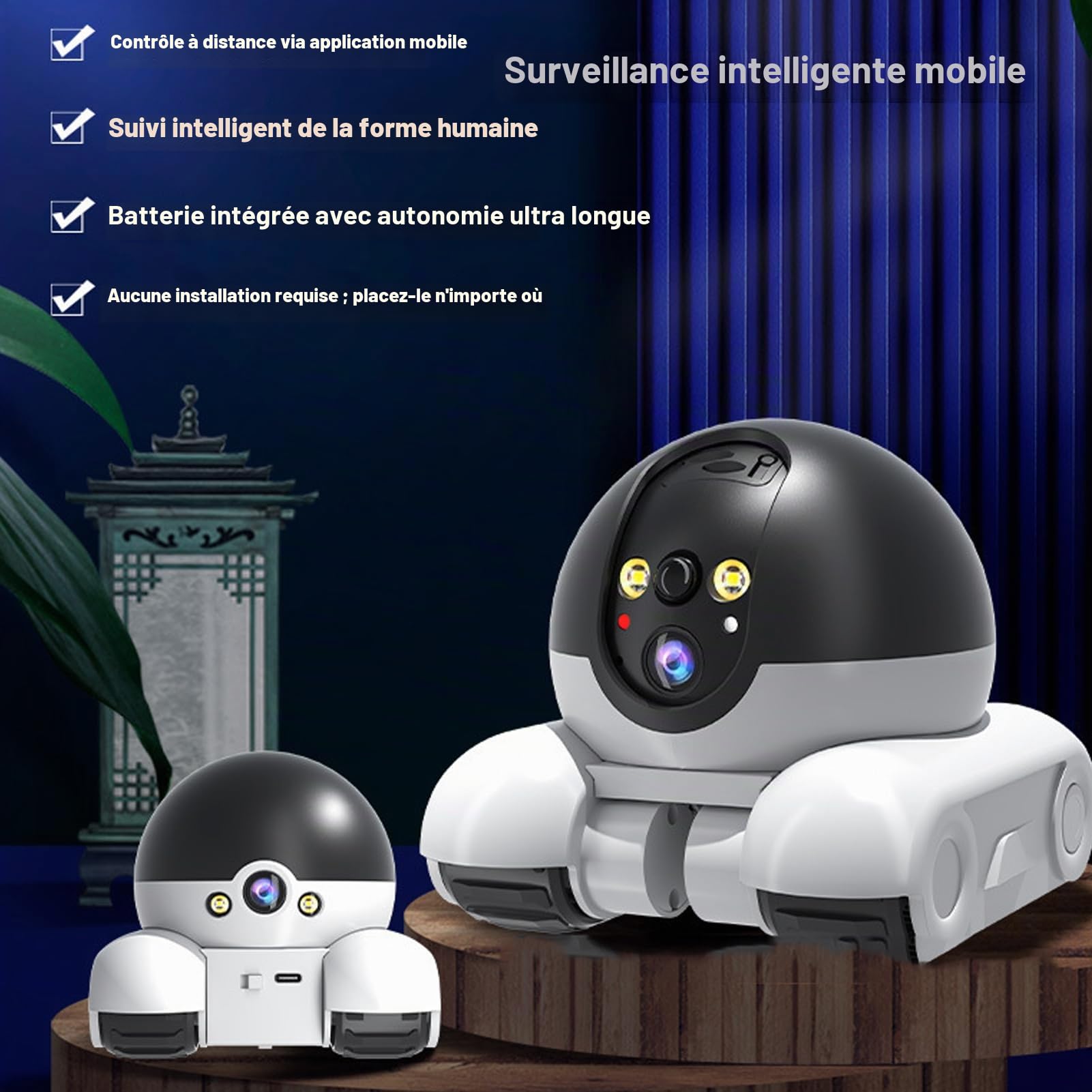 Robot de Caméra 1080p 2MP, Caméra pour Animaux de Compagnie Mobile Intérieure avec Application de Téléphone, Conversation Bidirectionnelle, pour Chiens de Chats