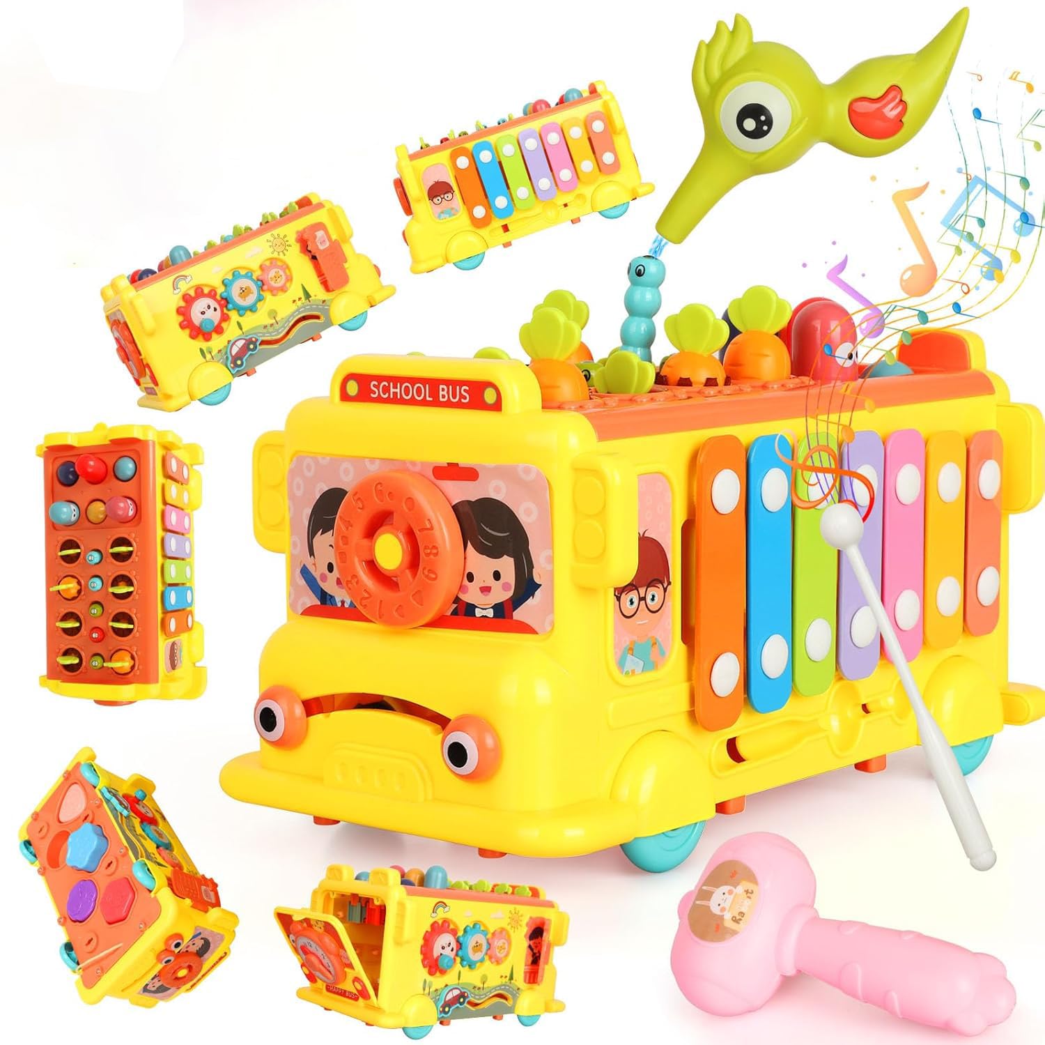 Magicwand® Intelectual Montessori Musical Carrot Harvest,Fishing Shape Sorter Educational School Bus【with 9 Functions】 for Toddlers【Pack of 1 Bus】【Multi-Colored】 - Image 5 thumbnail