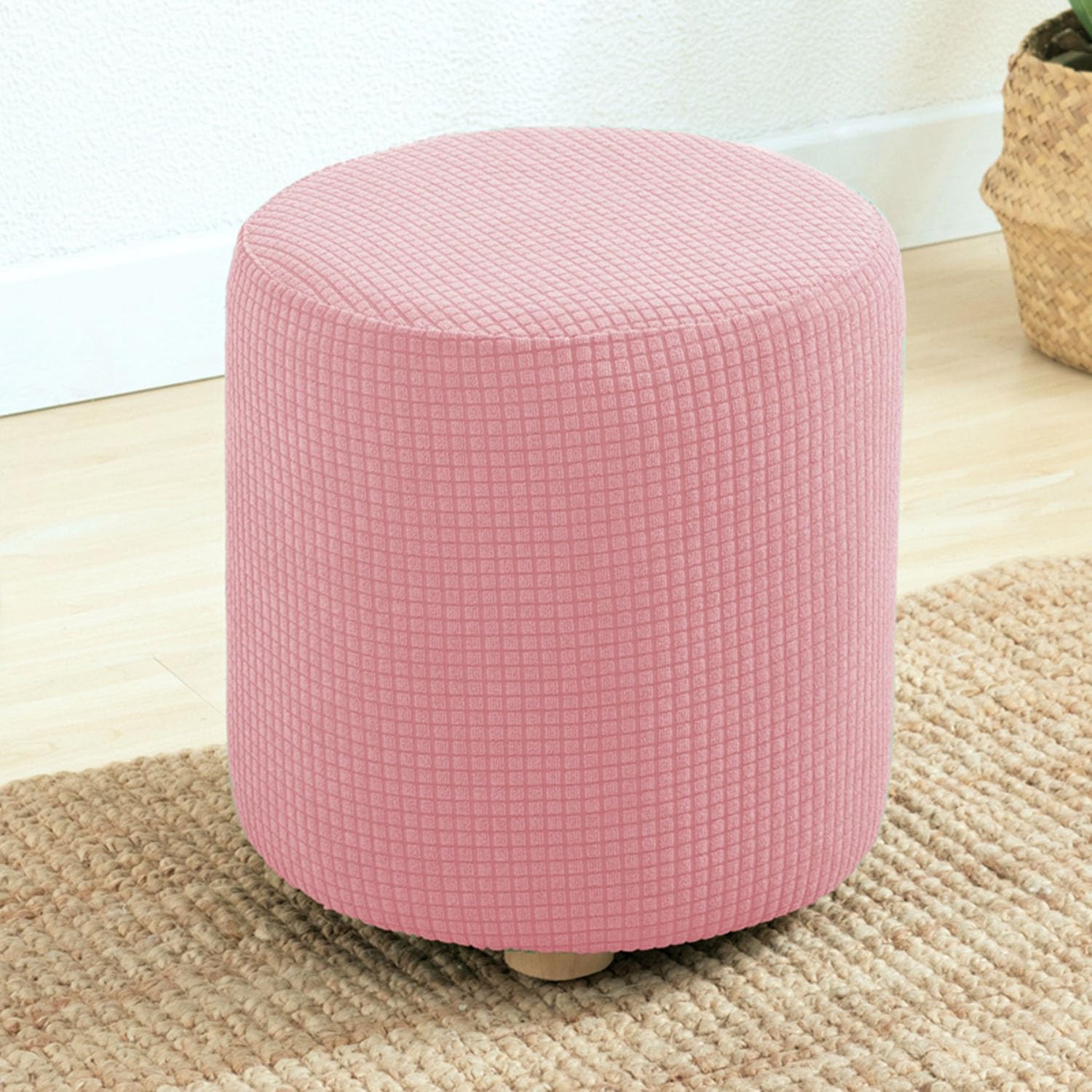 Rtsfkfs Pink Small Round Pouffe Cover Stool Covers Round Stretch Round Pouffe Cover Ottoman Slipcovers Removable And Washable Furniture Protector For Dia 23-33Cm Small Round Foot Stool(Pink)