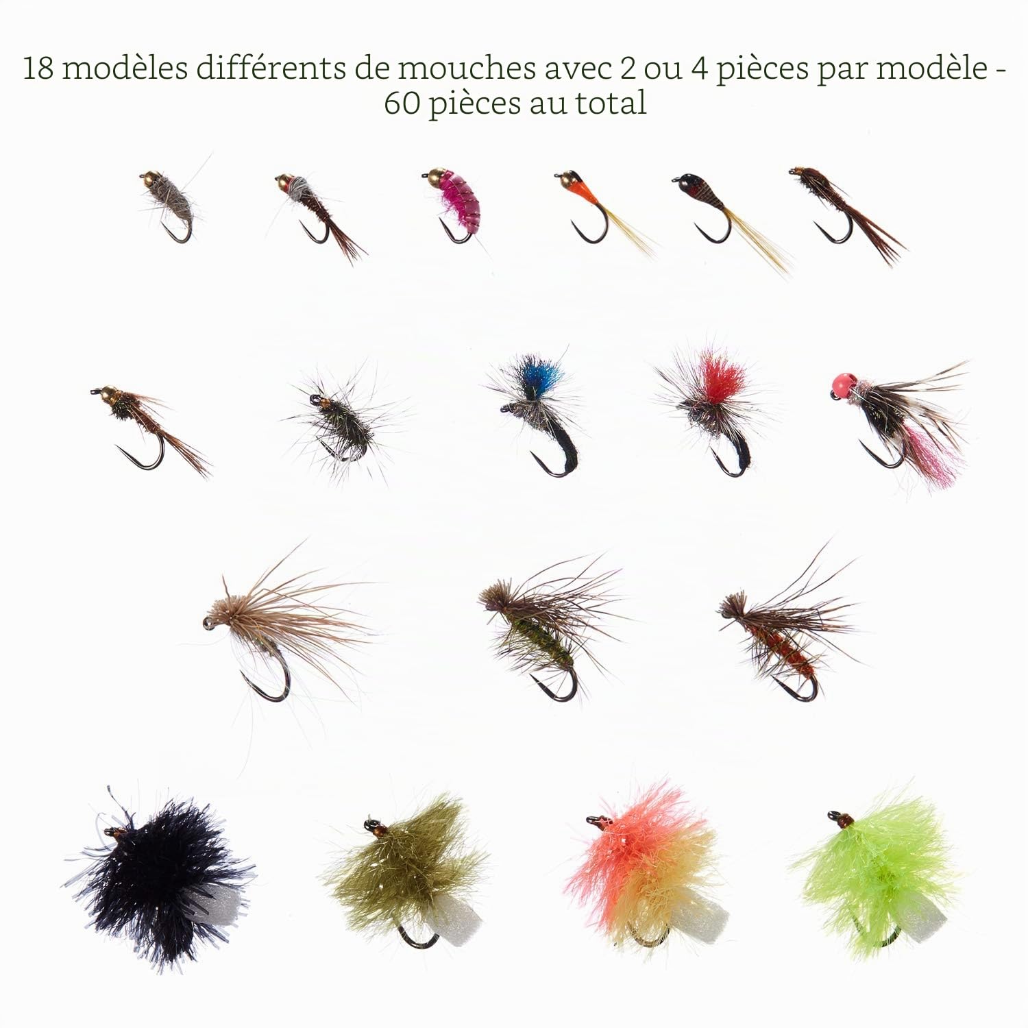 BASSDASH Ensemble de Mouches de pêche à la Mouche Pêche à l'achigan à Grande Bouche avec boîte à Mouches, avec Mouches sèches/Mouches noyées, nymphes, banderoles, Poppers