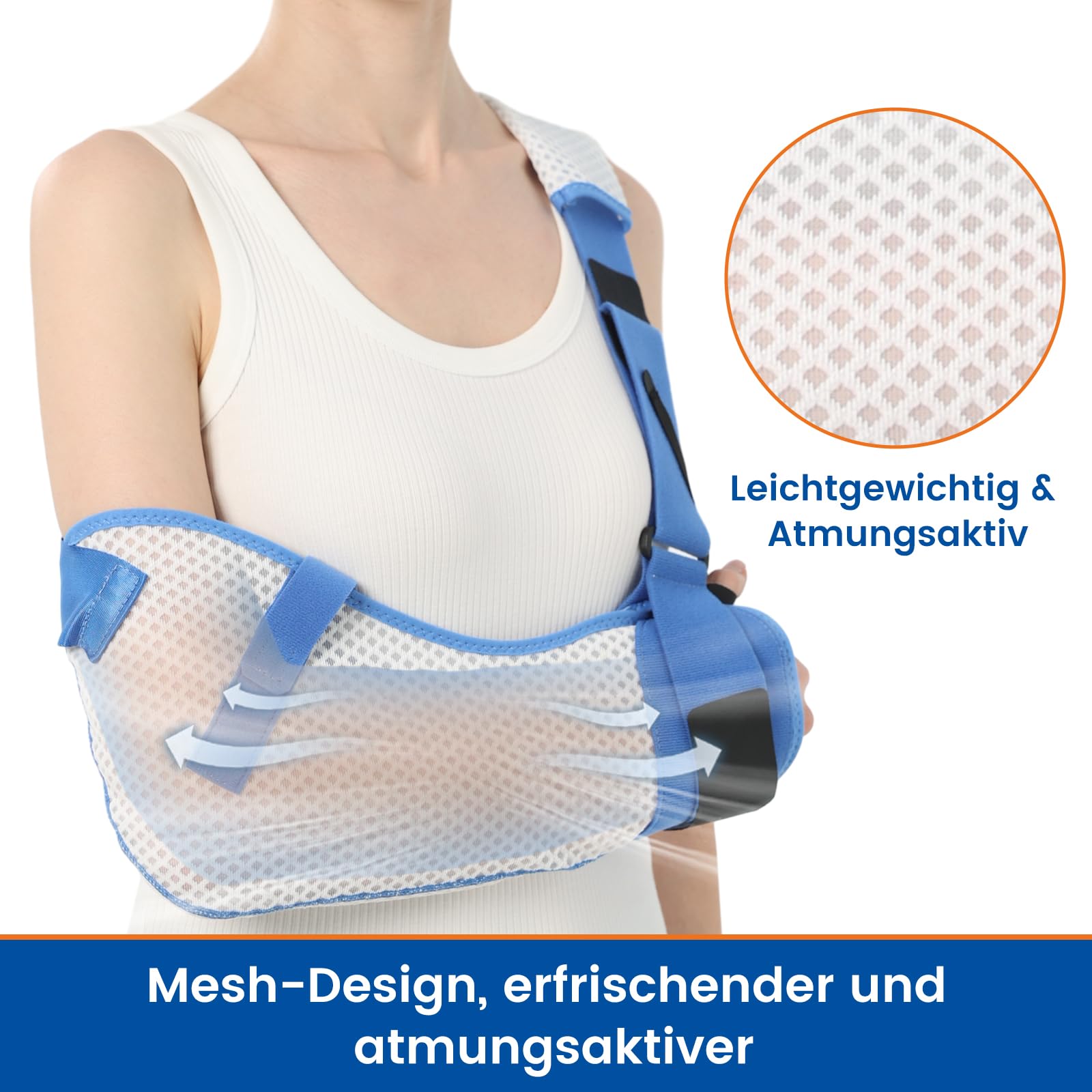 Armschlinge für Schulterverletzungen mit Taillengurt, Wegfahrsperre Klammer Unterstützung für Schlafen, Rotatorenmanschette Chirurgie (Atmungsaktive Version, Rechter Arm, S, 63-78CM)