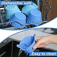 Vista 7 de Koluti Juego de 4 tazas de silicona reutilizables para hornear, molde antiadherente para muffins y cupcakes con doble asa, sin BPA, pequeños forros