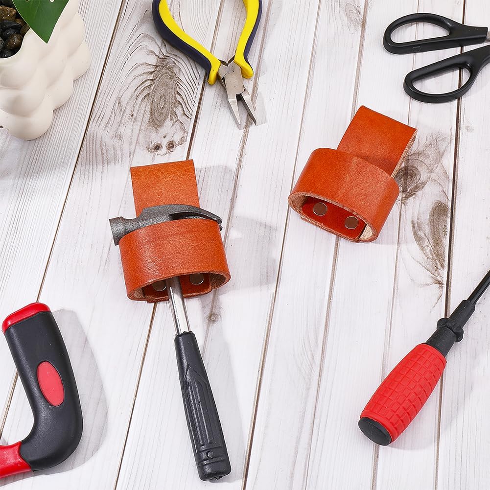 2Pcs Cowhide Leather Hammer Tool Holster Belt Holder Brown Viking Iron Snap in Hold Hatchet Sheath Axe Carrier Loop Small Firefighters Hammers Sleeve Holders for Multi Tools Belts image 3
