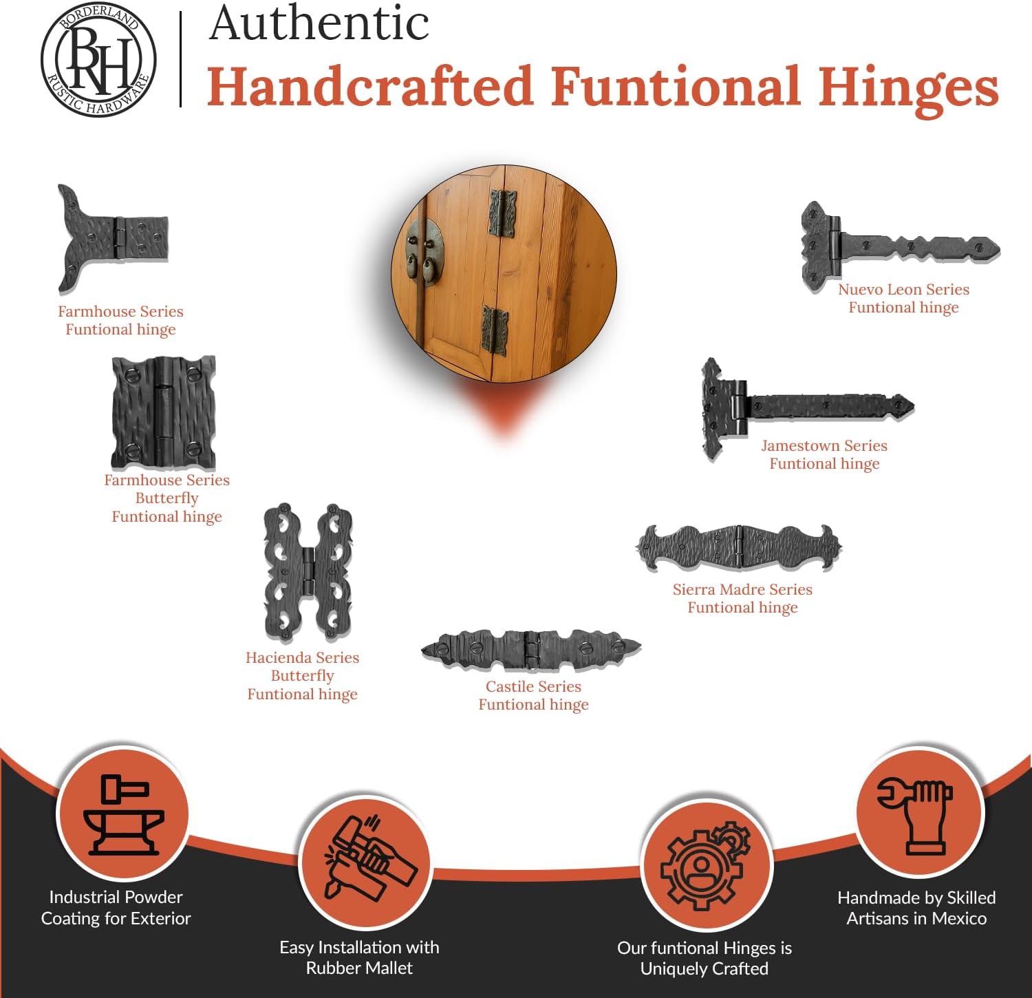 2 Pack 2" Black Wrought Iron Hinges - Decorative Wrought Iron Door Hinges – Handmade Rustic Iron Hinges for Farmhouse Shutters, Chests, Barn Doors, Shutter and Gate – The Farmhouse Series