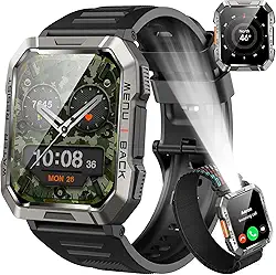 Smartwatch com Bluetooth Telefone Chamada, Relógio Inteligente para Homens,IP68, Duas Alças,100+ Modos Esportivos, Lanterna,Bateria de 900mAh,Compatível com iOS e Android(Preto)