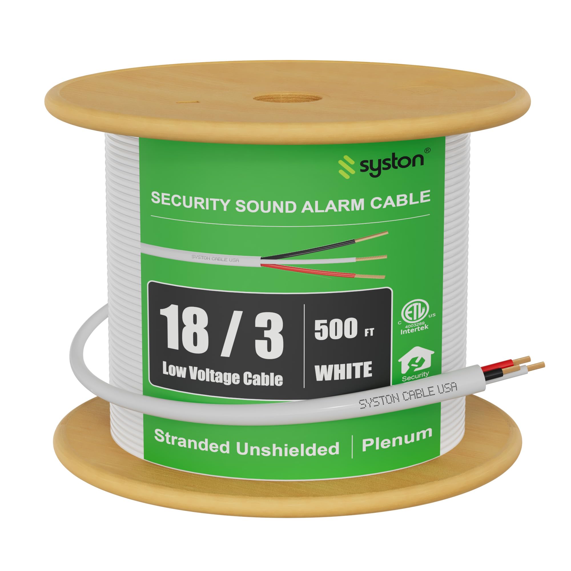 SYSTON 18/3 Fire Security Burglar Station Sound Alarm Control Cable Wire, Plenum-Rated CMP/CL3P Unshielded 100% Copper Stranded UL/ETL,UV Resistant