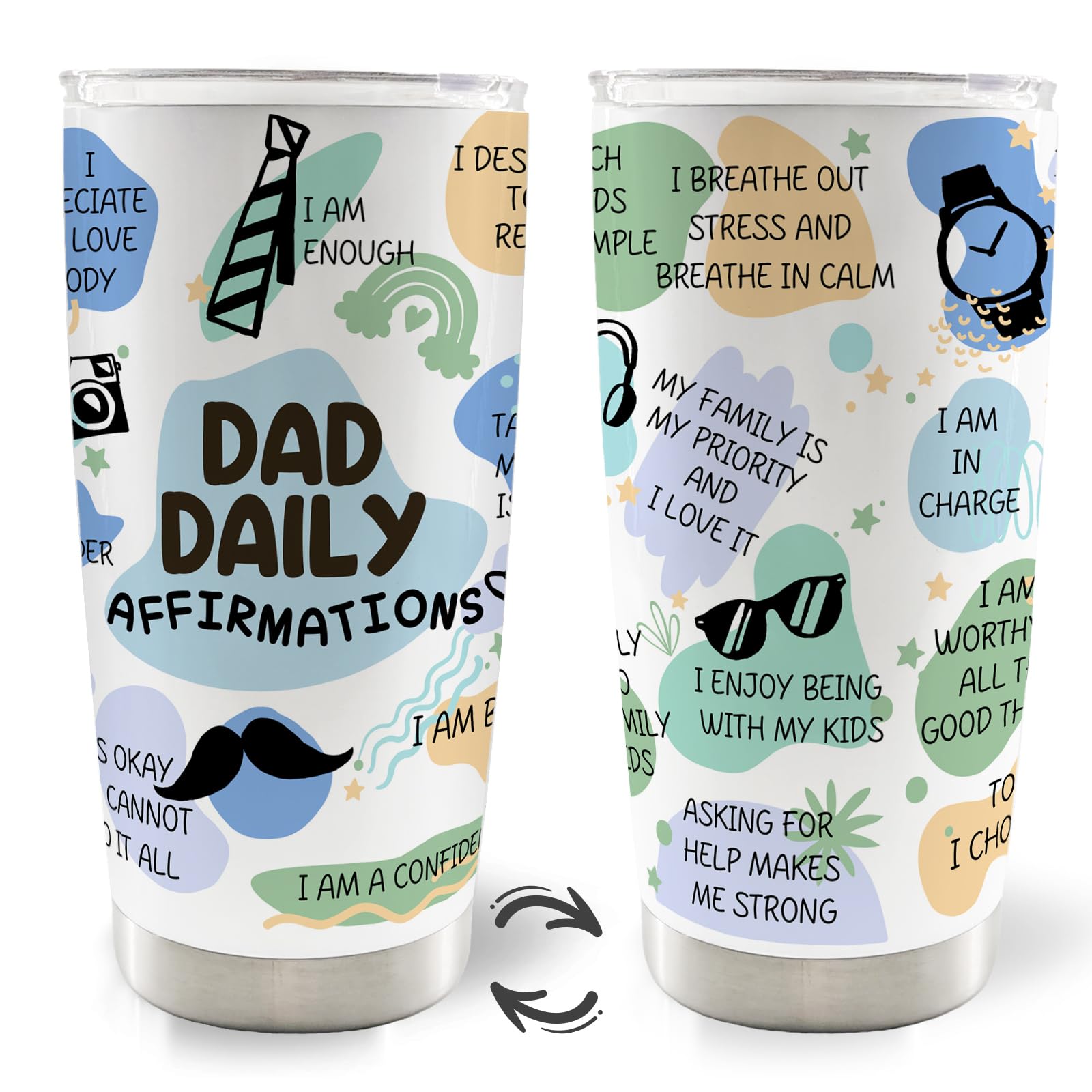 MOTERMATE Dad Daily Affirmations 20oz Travel Coffee Mug Tumbler, New Dad Father Daddy Gifts for Christmas from Daughters Sons, Dad Birthday Gifts,Fathers Day Stainless Steel Tumbler with Lid and Straw