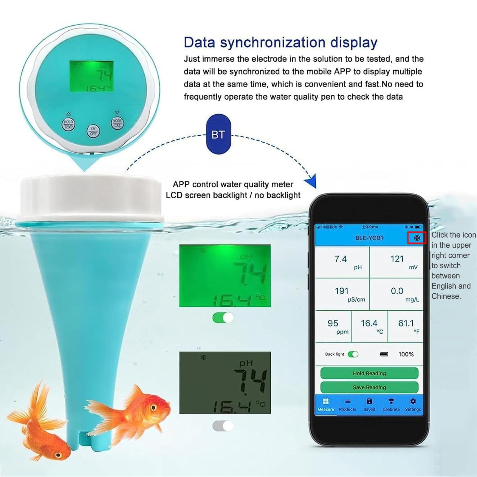 Analizador De Agua De Piscina, Medidor De Cloro Residual Y Calidad del Agua, Sonda De Precisión, Control Mediante Aplicación Y Registro De Datos, Monitor De Ph Y Cloro para Jacuzzis
