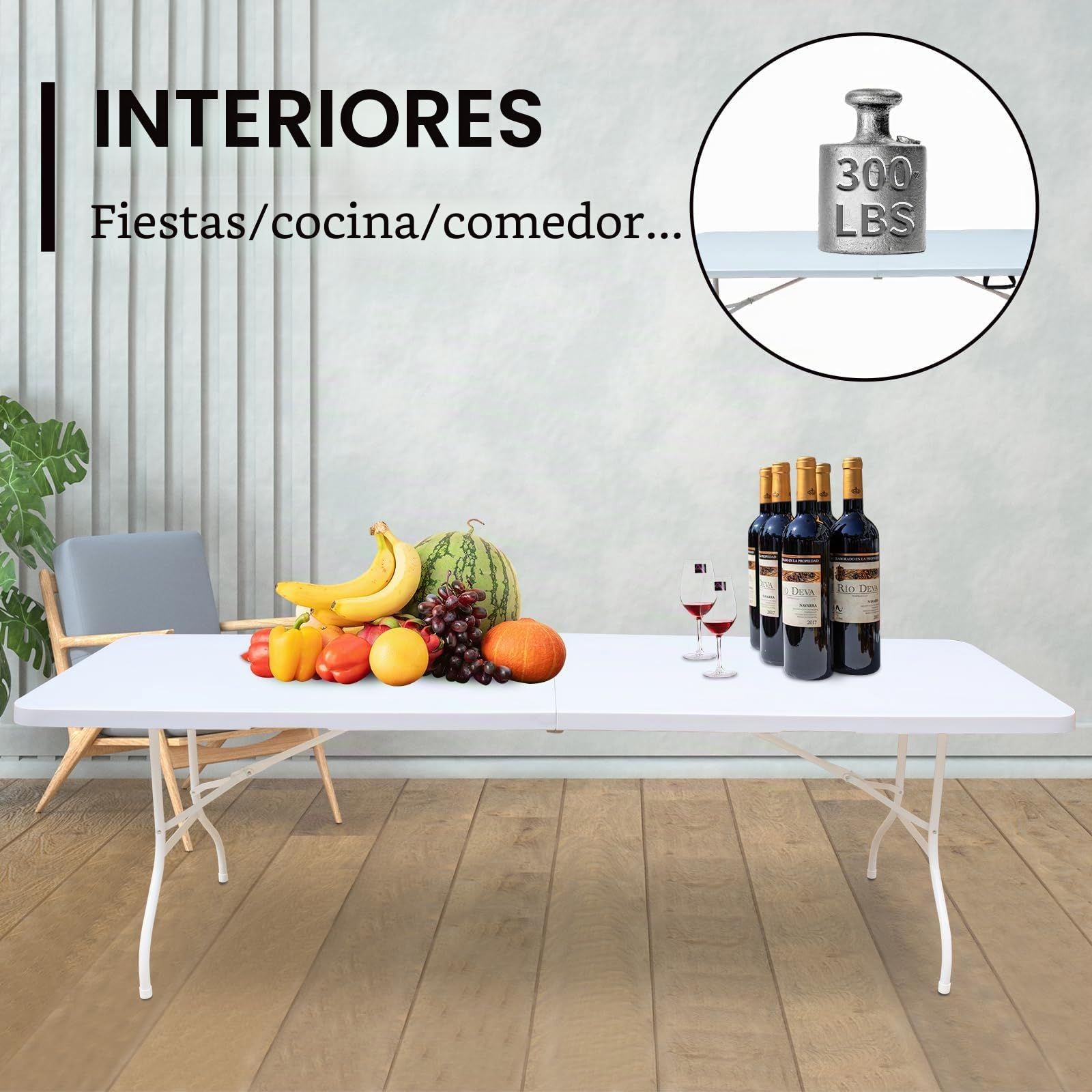 Mesa plegable de plástico portátil de 4 pies, mesa de comedor blanca resistente plegable por la mitad para campamento, fiesta, jardín, cena, cocina, trabajo, mesa superior interior y exterior