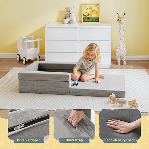 Miniatura 4 de Cama de viaje para niños pequeños, sofá cama convertible 3 en 1 para camas de piso portátiles para niños pequeños, sofá tumbona abatible para niñas