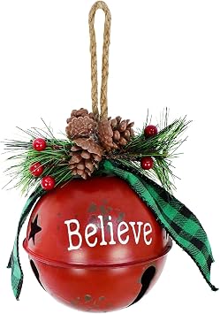 Morning View Christmas Bells Decorations Large Red Jingle Bell Ornaments Big Giant Xmas Hanging Bells Round for Christmas Tree Holiday Winter Party Wall Decor Outdoor Believe 4.5 Inches