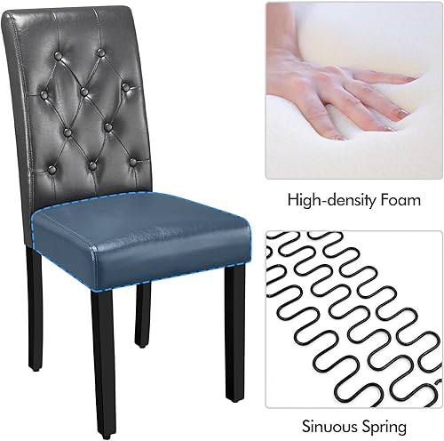 Miniatura 51 de Yaheetech Juego de 4 sillas de comedor de piel sintética de estilo moderno con patas de madera maciza y acolchado con botones para la cocina del