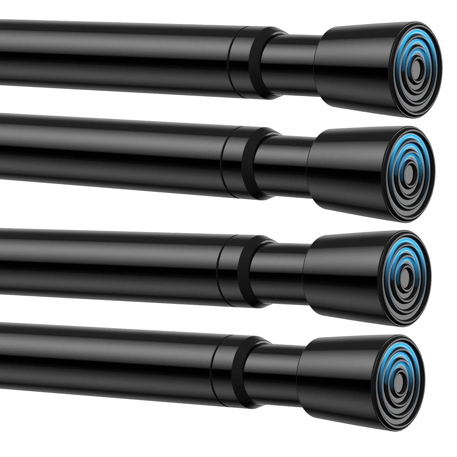 4 Pack Spring Tension Curtain Rod 33 to 59 inch Adjustable Curtain Rods No Drilling Spring Loaded Curtain Rods for Windows Doors, Black