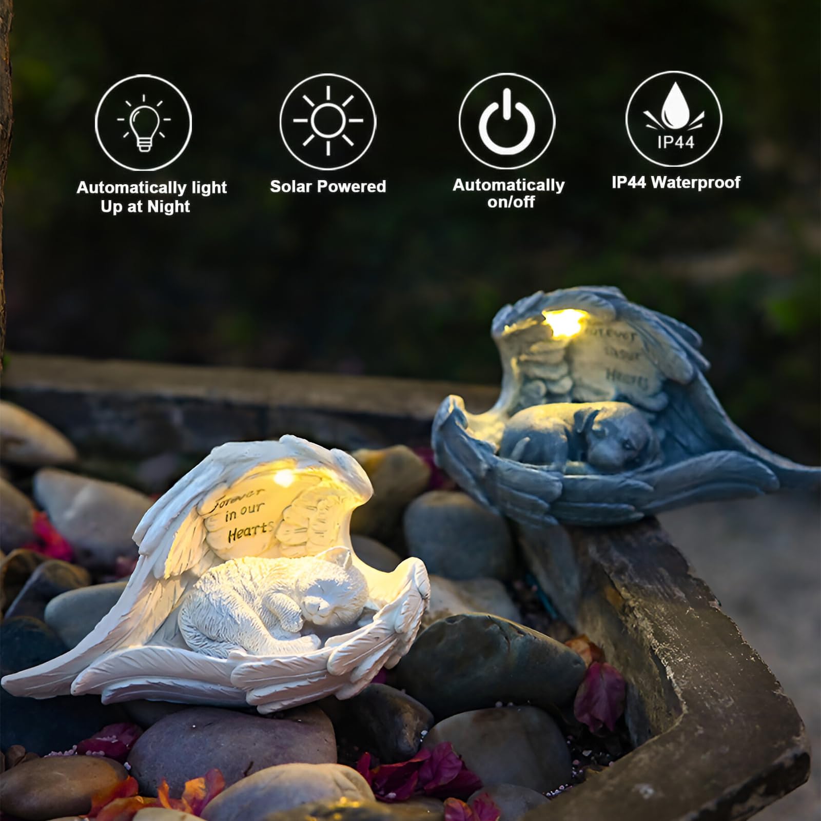 Energia solare pietra commemorativa LED con ali d'angelo per animali domestici tomba giardino resistente alle intemperie